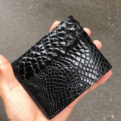 Ví ngang da cá sấu màu đen - Vân gai